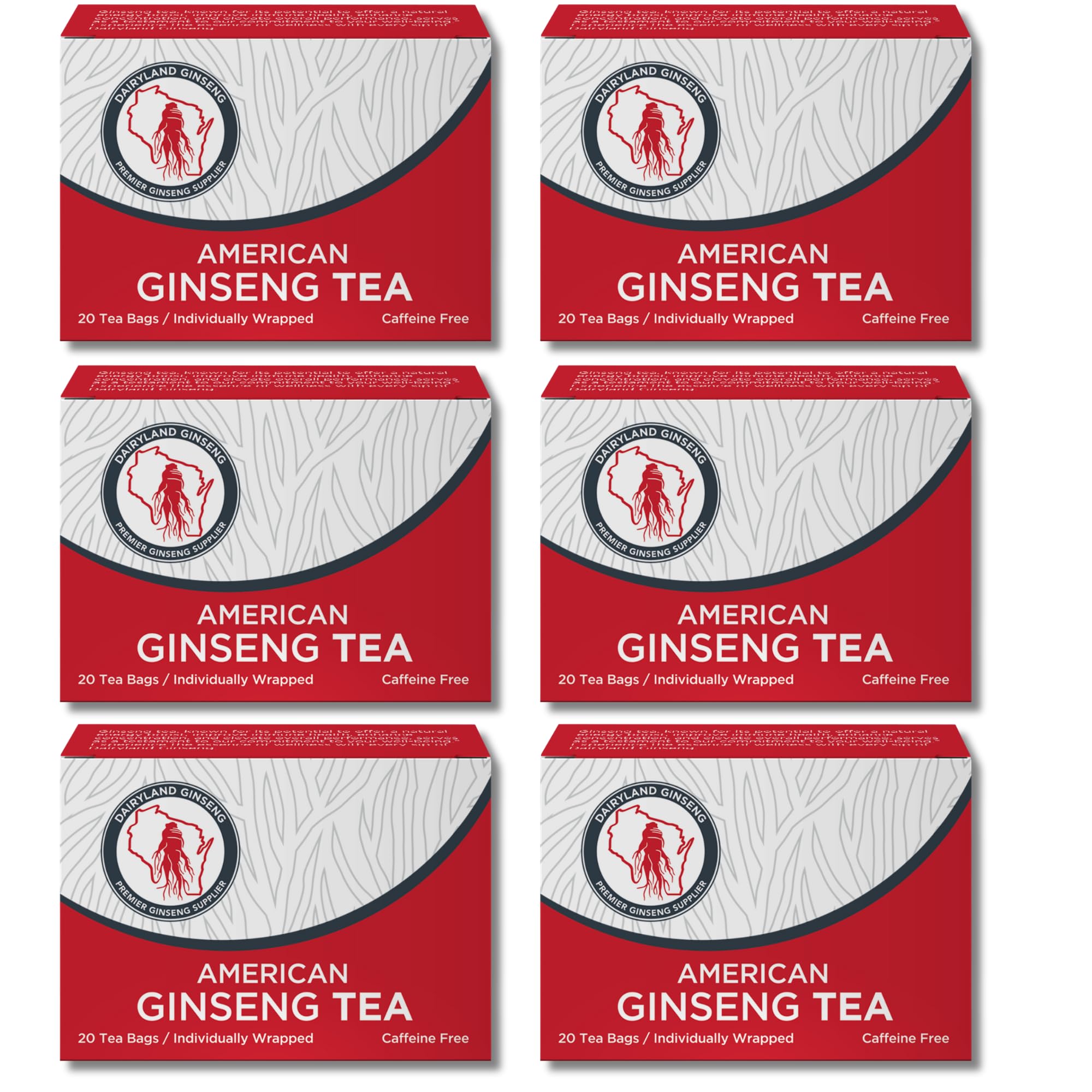 Dairyland American Ginseng Tea Bags six-pack ready for a gentle energy lift.