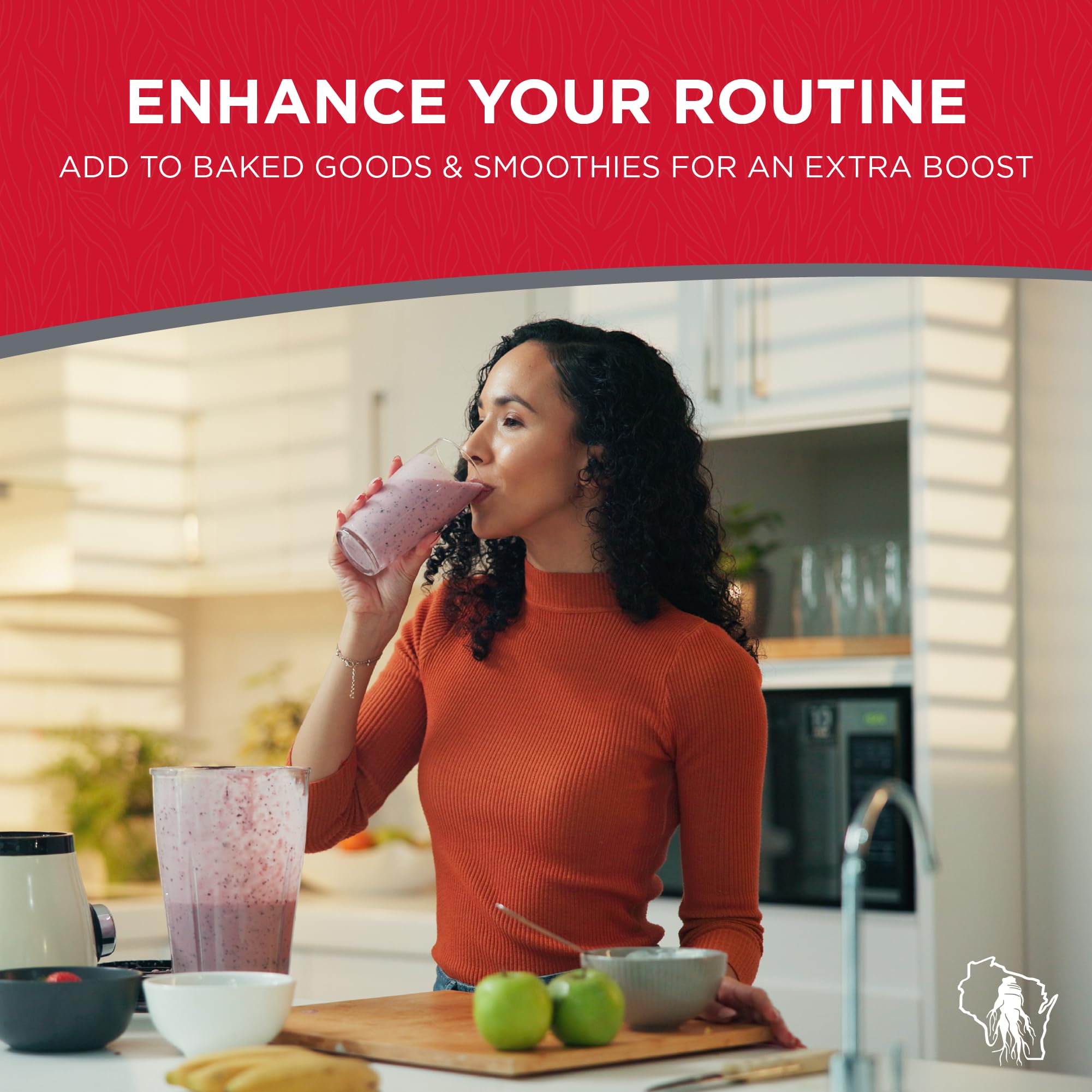 Dairyland Red Panax Ginseng Powder added to a smoothie for natural energy.