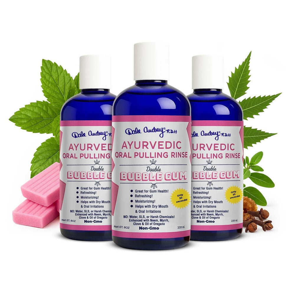 Dale Audrey Bubble Gum oil pulling bottle for refreshing breath.
