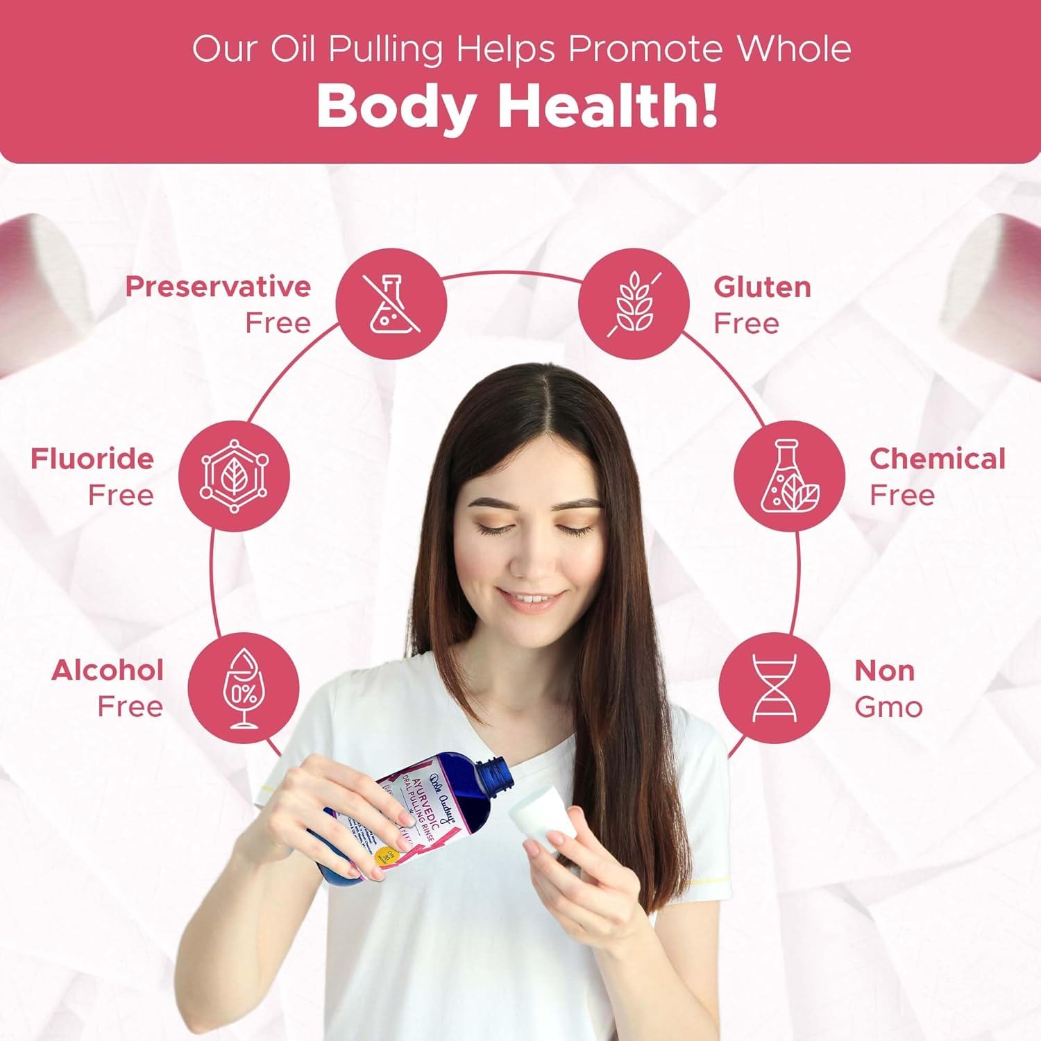 Dale Audrey oil pulling pour captures quick swish for freshness.