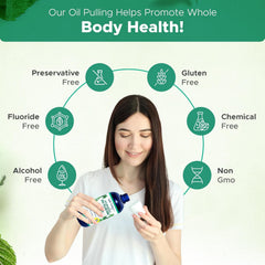 Dale Audrey oil pulling mouthwash bottle mint flavor close-up.