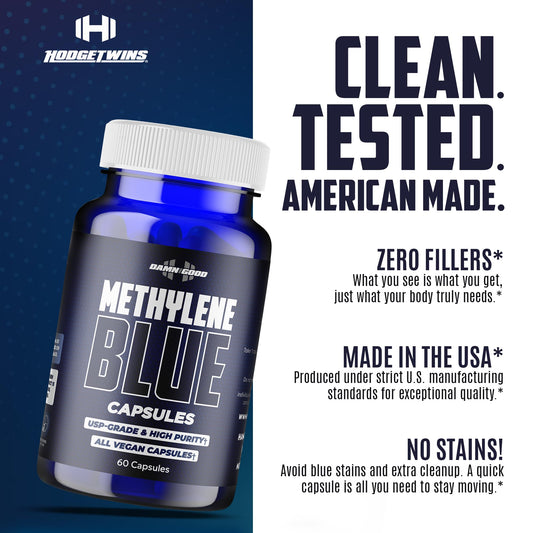 DAMN GOOD Hodge Twins capsules label closeup highlights USP-grade quality and stability