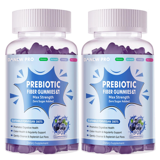 DANEW Pro prebiotic fiber gummies blueberry bottle promotes daily digestive support.