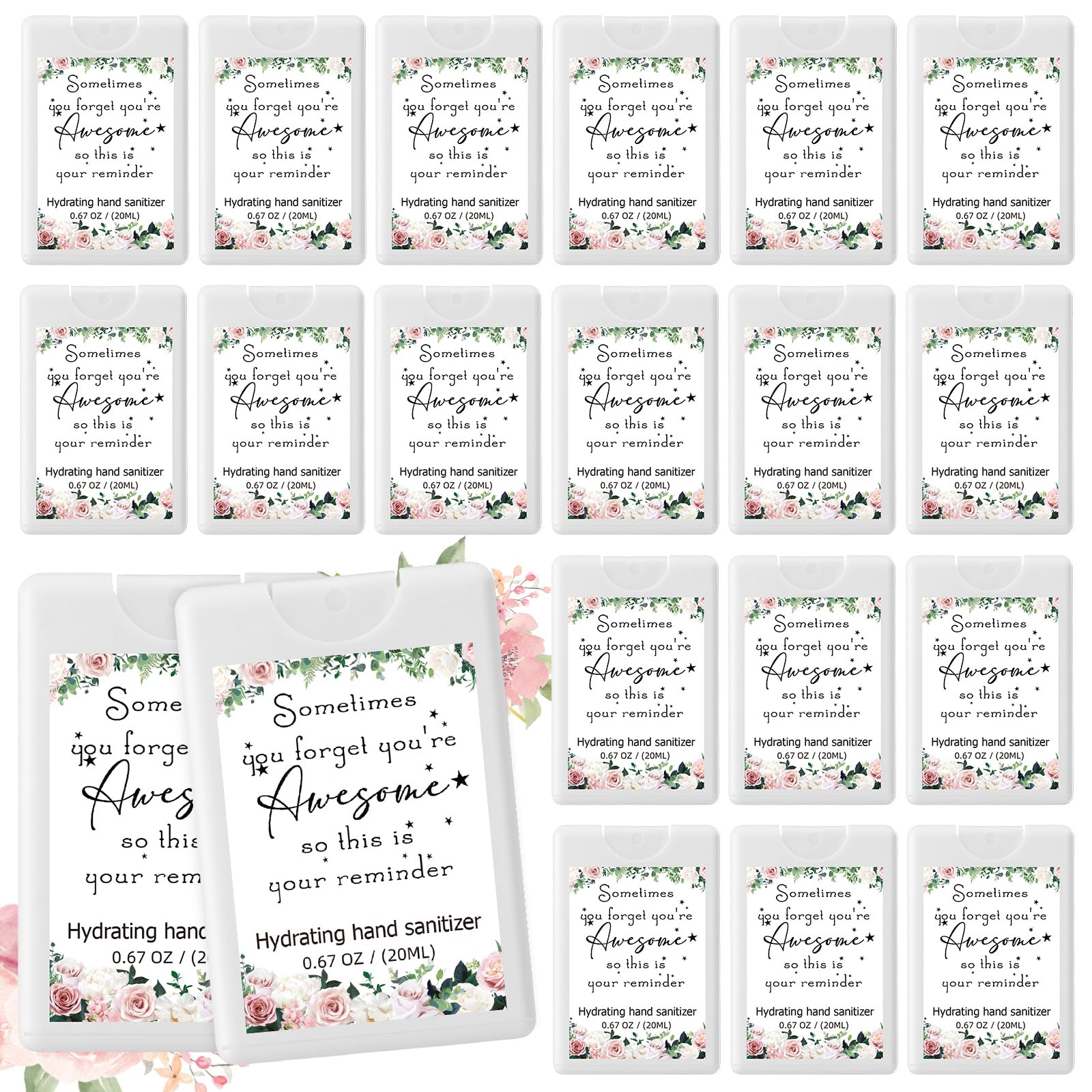 Dansib 24-pack travel hand sanitizer sprays with inspirational messages for gifting and daily cleanliness.