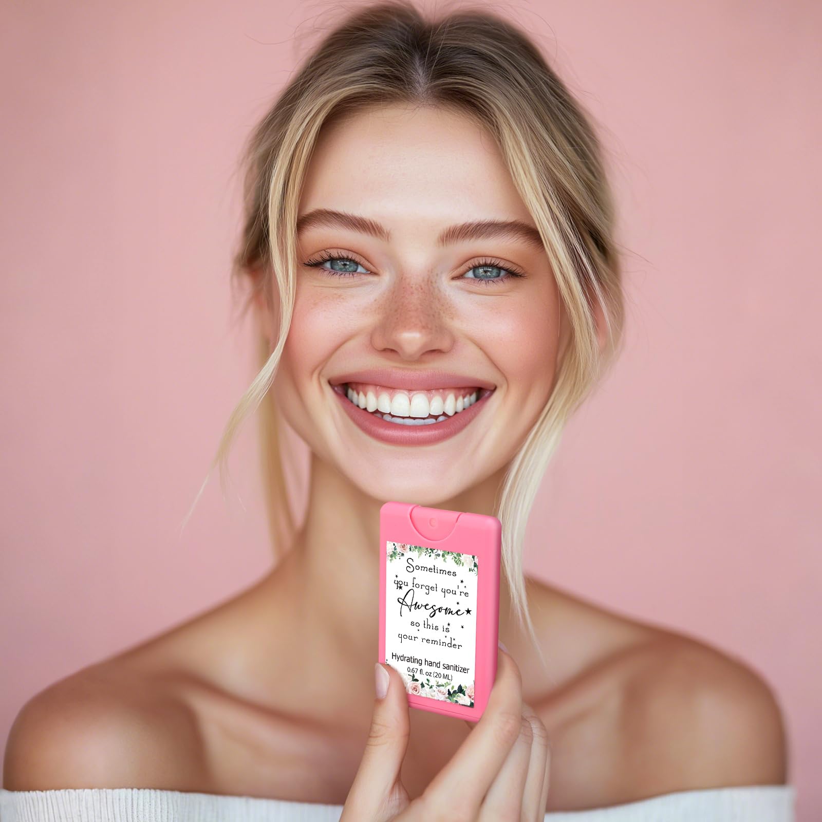 Dansib compact pink hand sanitizer with travel-ready design and rose scent.