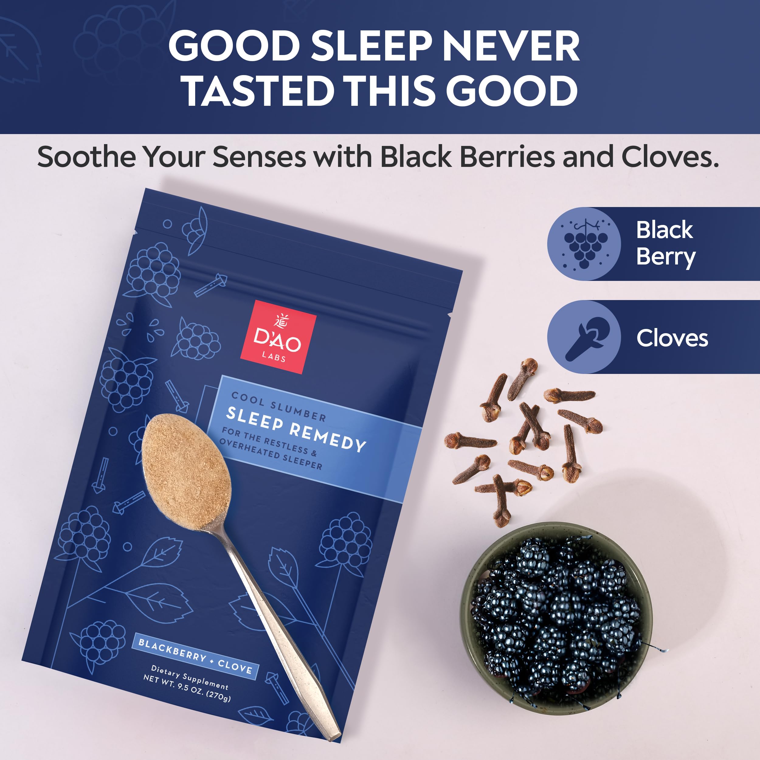 DAO Labs Cool Slumber scoop included for easy, mess-free servings.