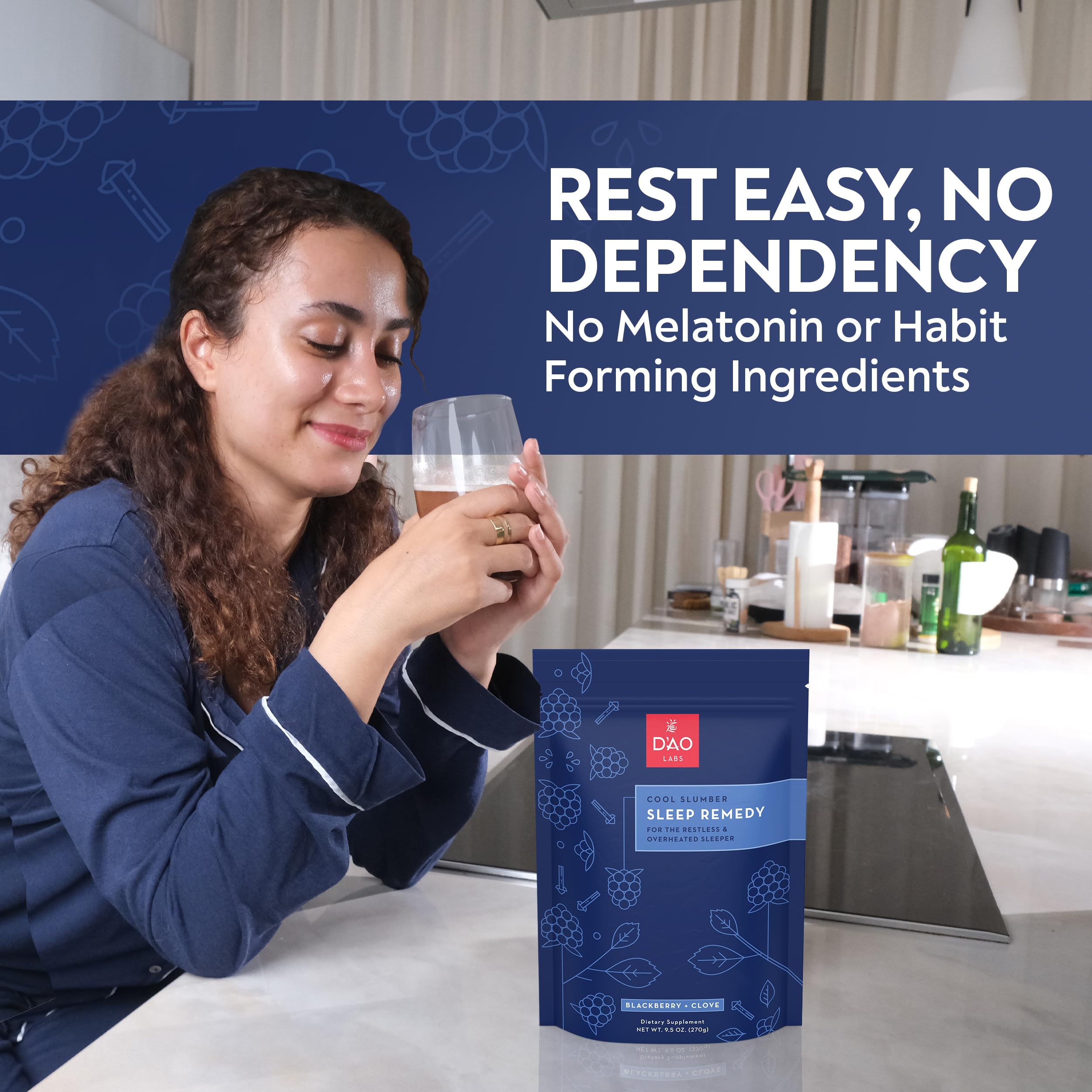 DAO Labs Cool Slumber tub label highlights 12 herbs and natural flavors.