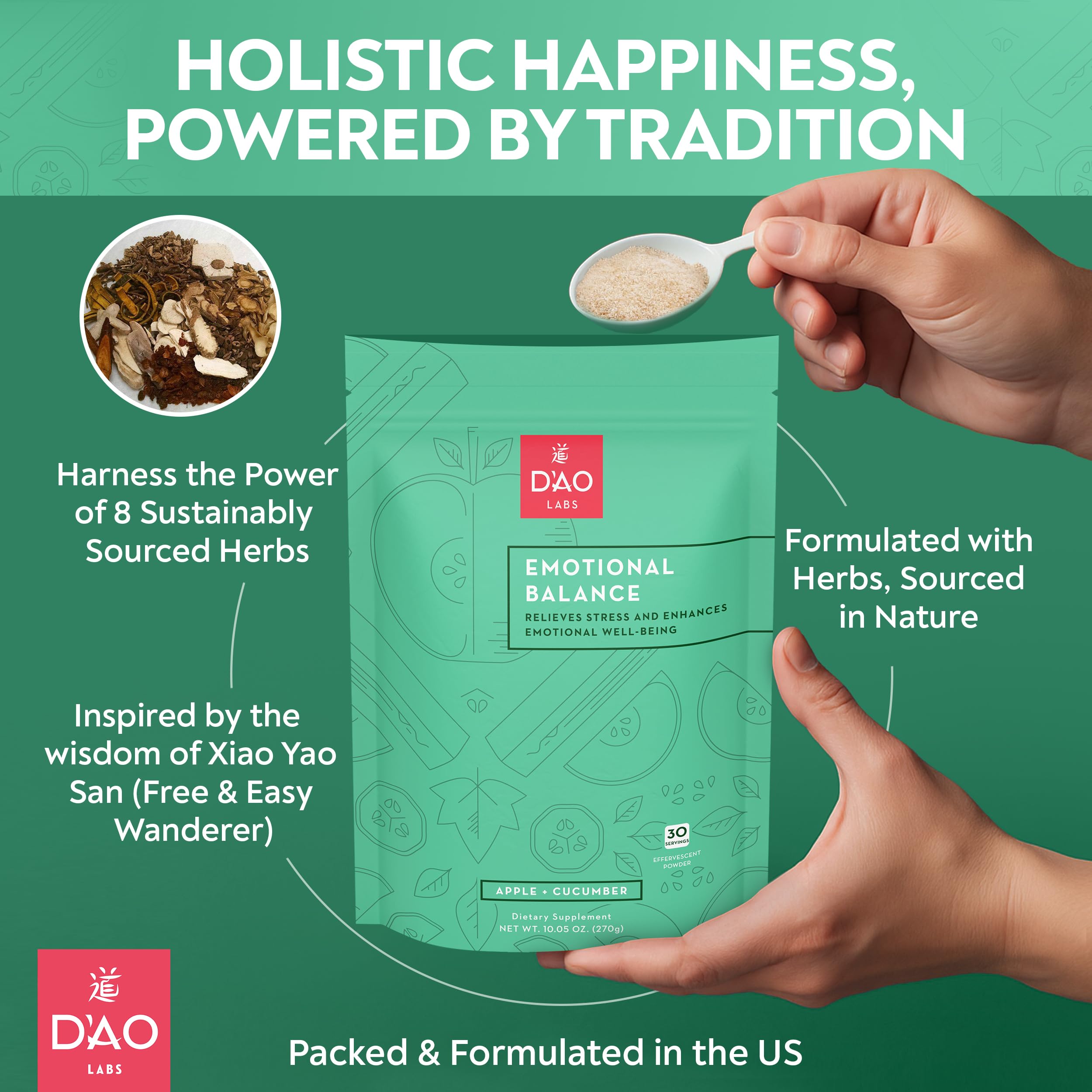 DAO Labs Emotional Balance prepared drink in glass with inviting aroma.