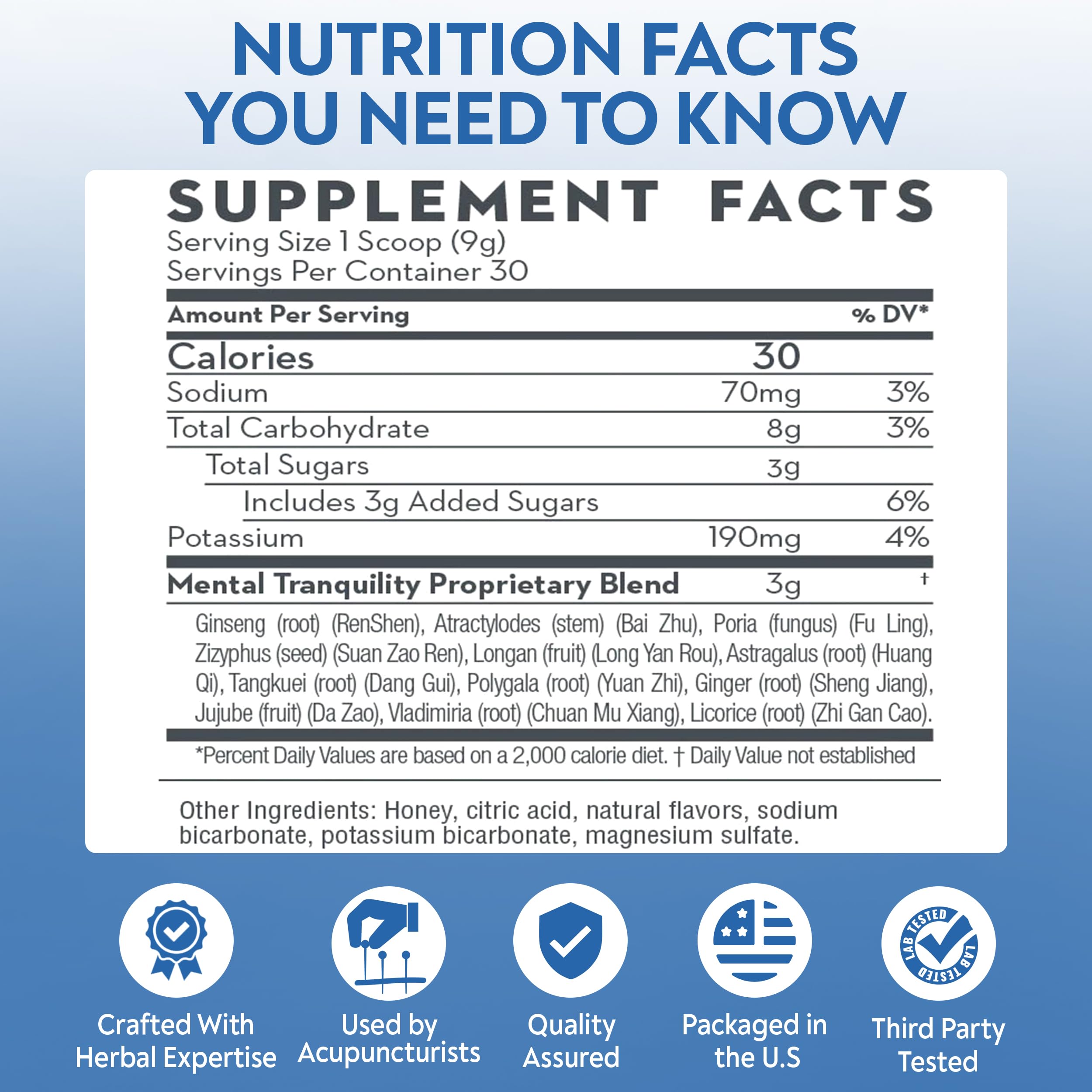 DAO Labs Mental Tranquility label detail emphasizing non-habit forming formula