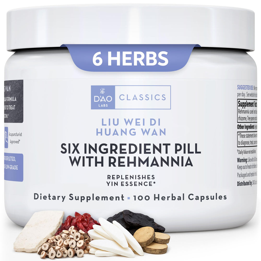 DAO Labs Six Ingredient Pill with Rehmannia bottle front view for daily wellness support
