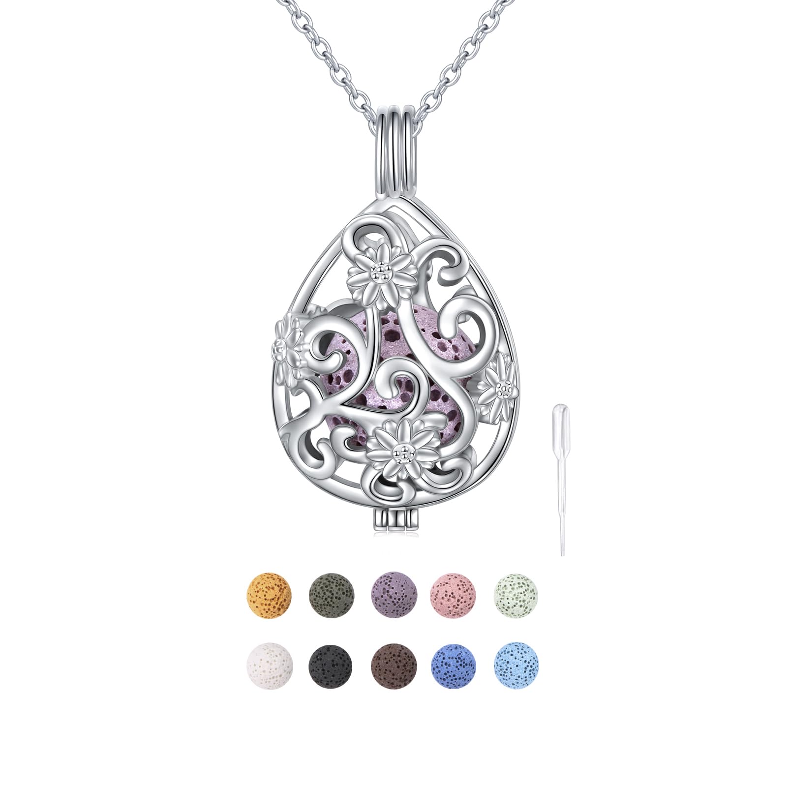 DAOCHONG teardrop flower locket diffuser in silver for daily wear