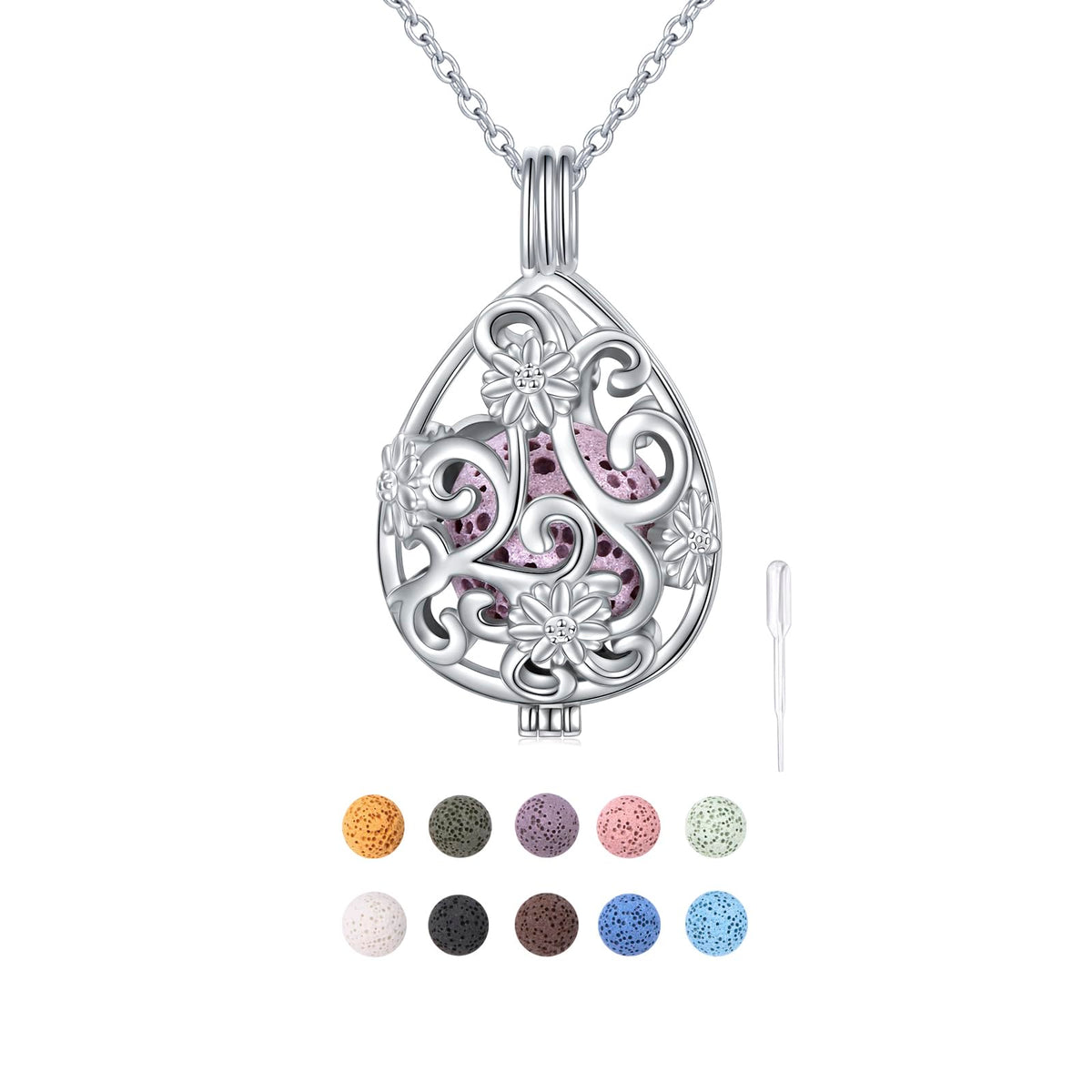 DAOCHONG teardrop flower locket diffuser in silver for daily wear
