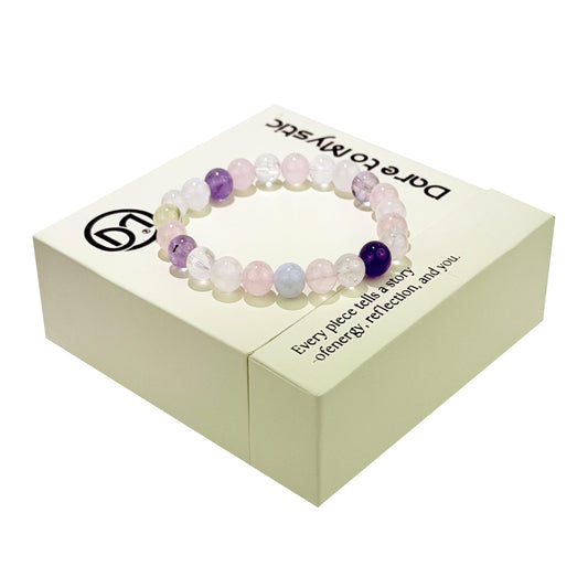 Dare to Mystic bracelet featuring rose quartz for self-love and emotional balance.