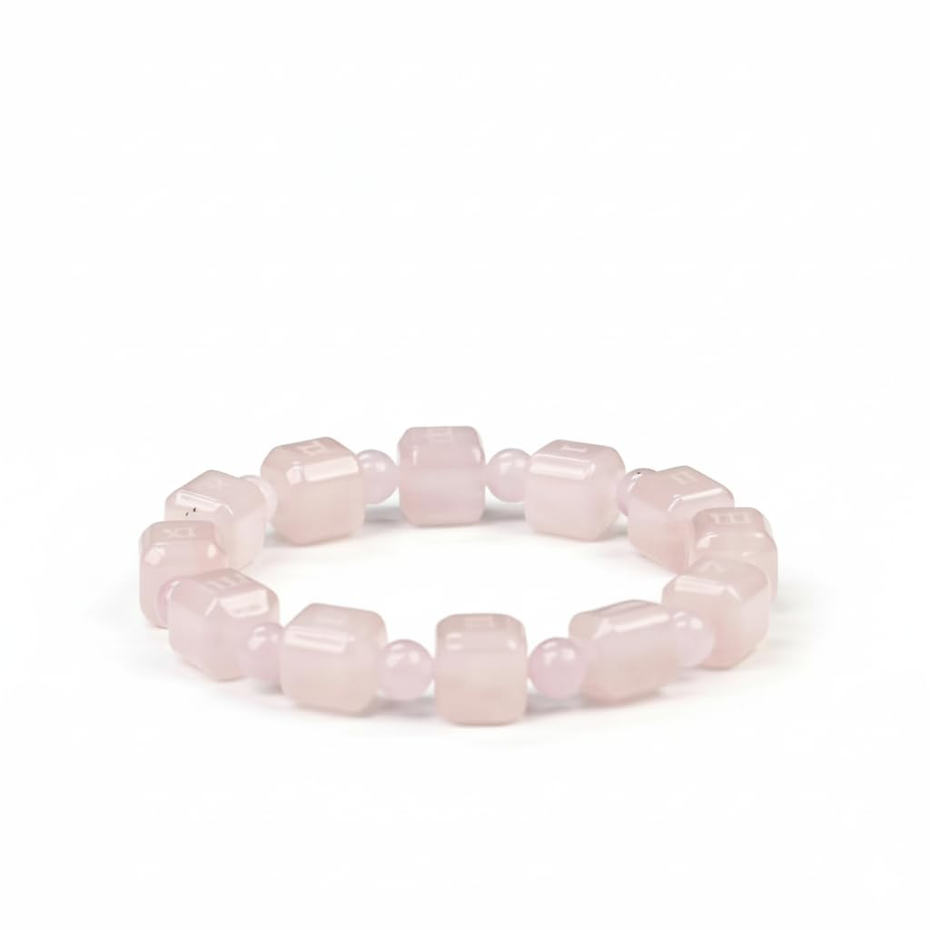 Dare to Mystic rose quartz sugar cube bracelet close-up showing soft pink hue for daily wear.