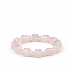Dare to Mystic rose quartz sugar cube bracelet close-up showing soft pink hue for daily wear.
