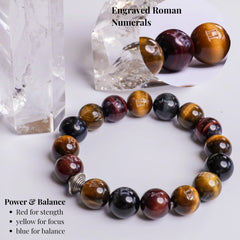 Dare to Mystic tiger eye bracelet blue bead supports calm focus and momentum.