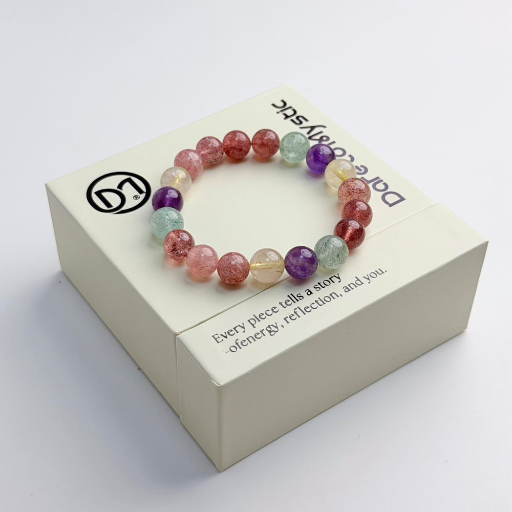 Dare to Mystic wrist display features multi-stone bracelet on skin