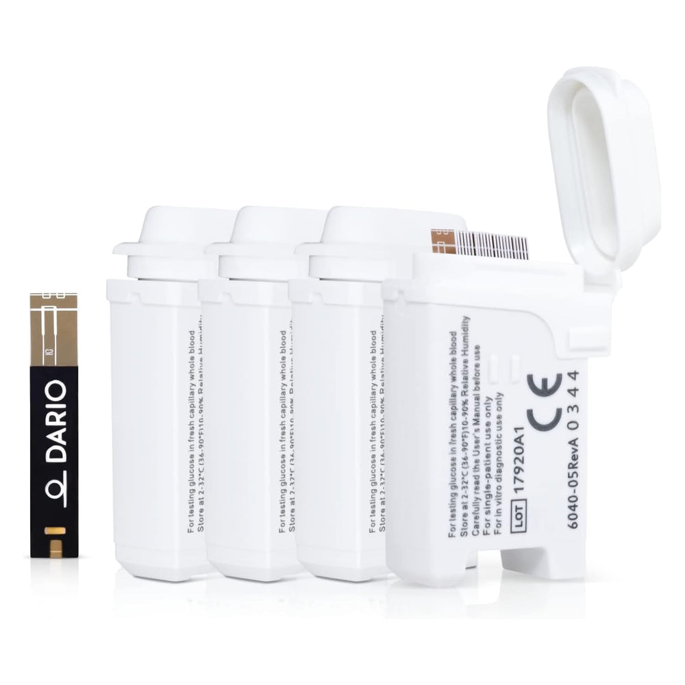 Dario 100 test strips cartridge set for quick glucose checks on the go.