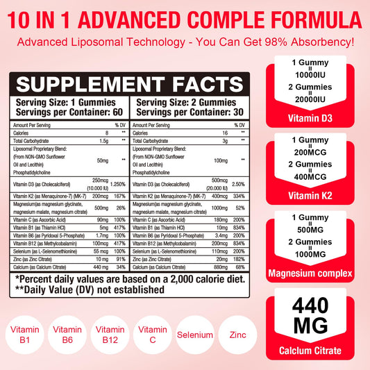 Darkenlst liposomal D3 K2 gummies close-up suggesting strong delivery for bone support