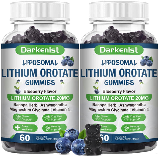 Darkenlst liposomal lithium gummy bottle front showing mood balance potential.