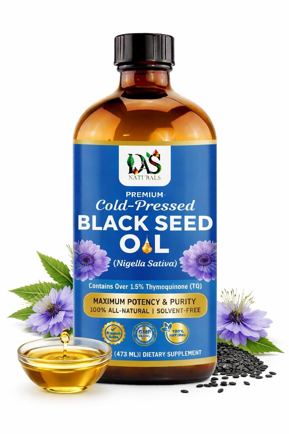 DAS NATURALS Black Seed Oil 16 oz bottle—purity and quality for skin and hair.