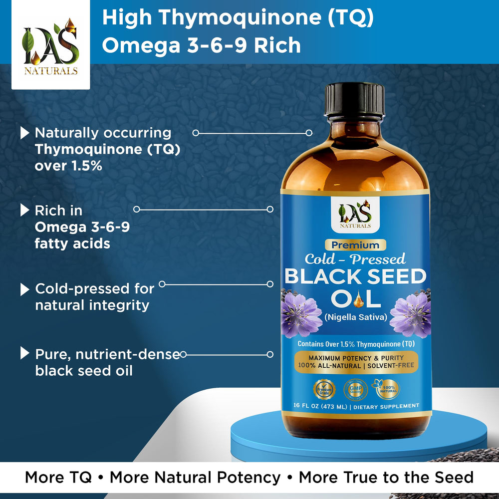 DAS NATURALS Black Seed Oil for hair care—supports scalp vitality and shine.