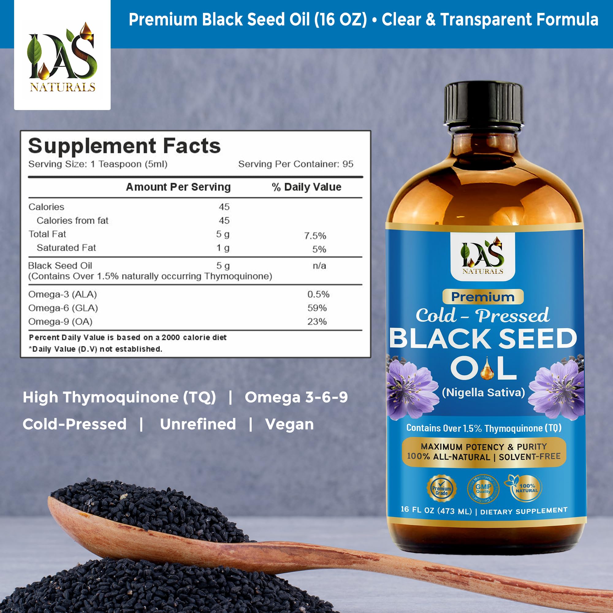 DAS NATURALS Black Seed Oil for skincare—gentle daily nourishment.