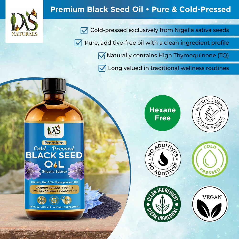 DAS NATURALS Black Seed Oil raw Nigella sativa seeds close-up—natural nourishment source.
