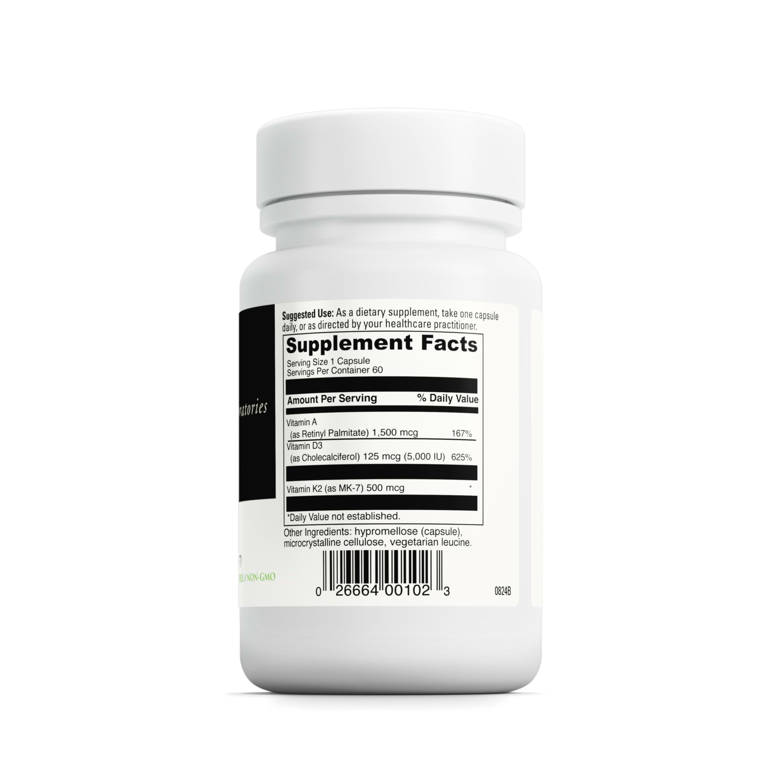 DaVinci ADK bottle back label detailing vitamin A, D3, and K2 MK-7