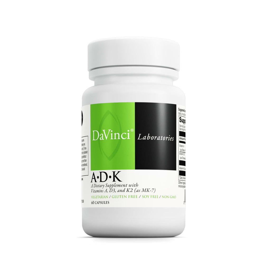 DaVinci ADK bottle front showing label and capsules for bone and heart support