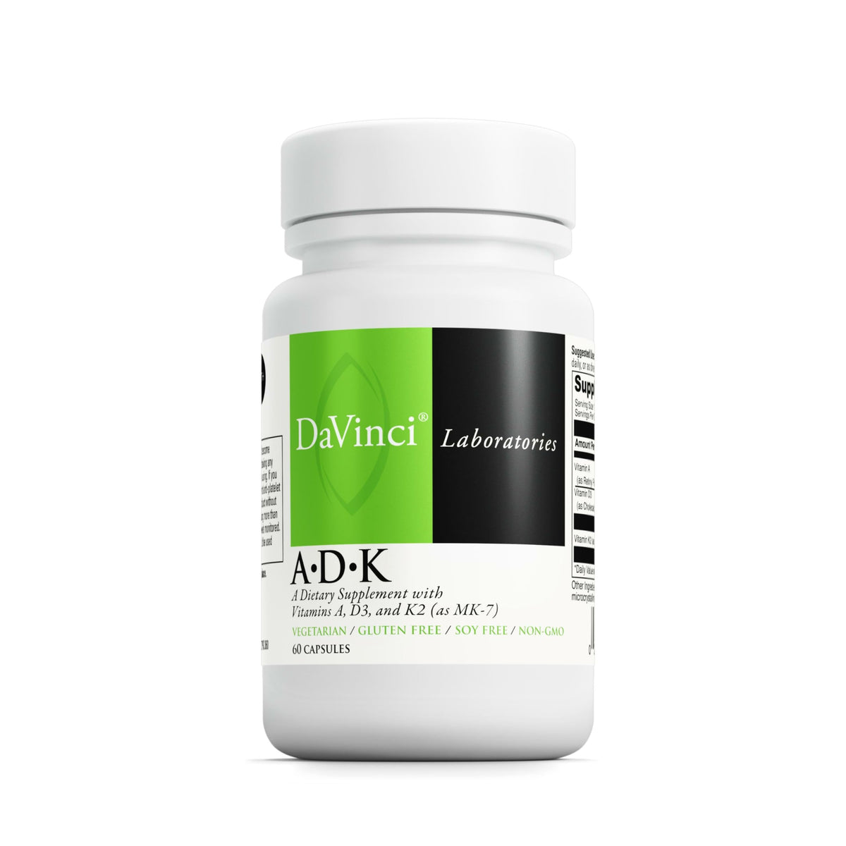 DaVinci ADK bottle front showing label and capsules for bone and heart support