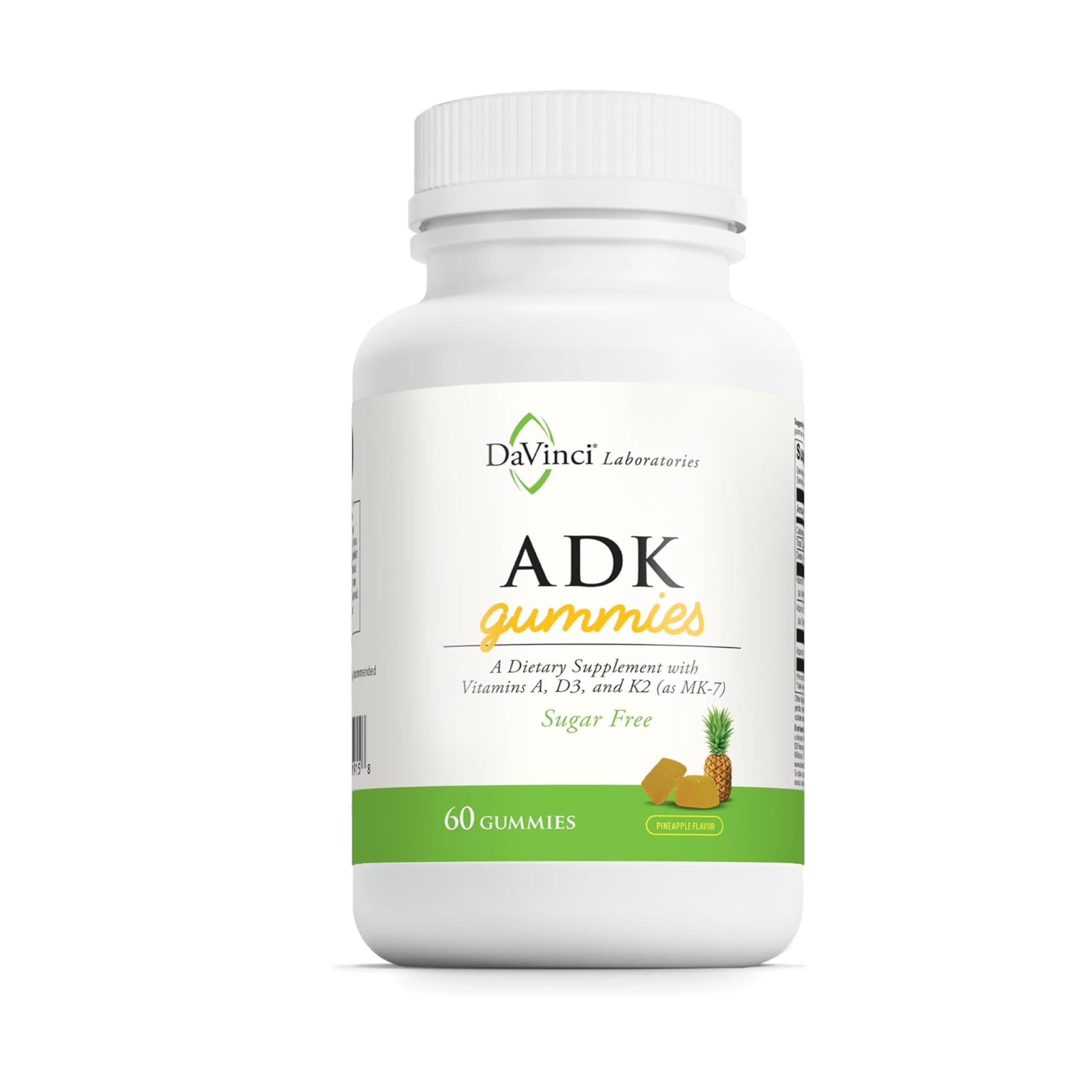 Davinci ADK Gummies pineapple bottle shows daily bone and immune support.