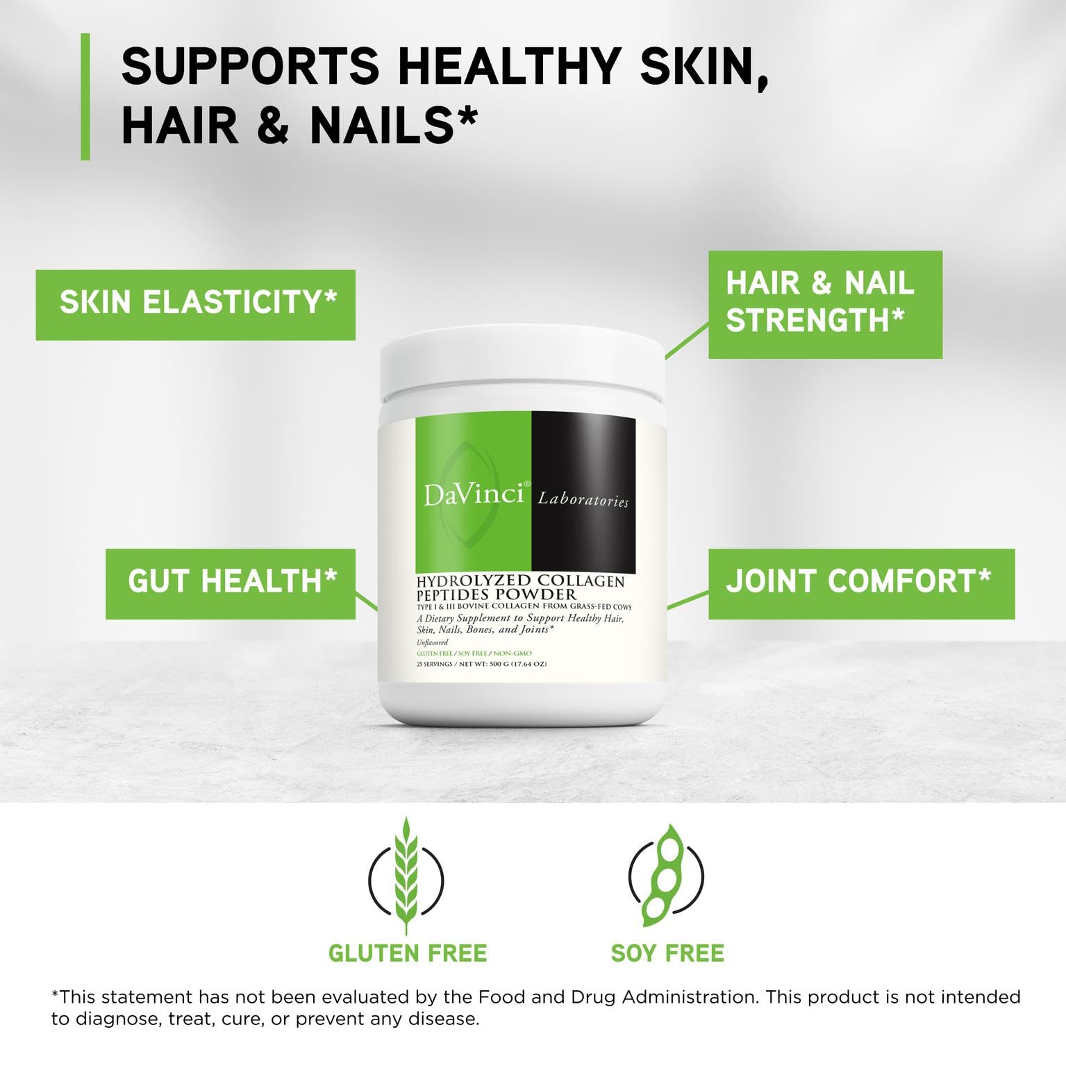 DAVINCI Collagen Peptides gluten-free label supports gluten-free meal planning