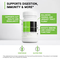 DAVINCI Daily Best Probiotic label shows vegetarian and gluten-free credentials and clear dosing.