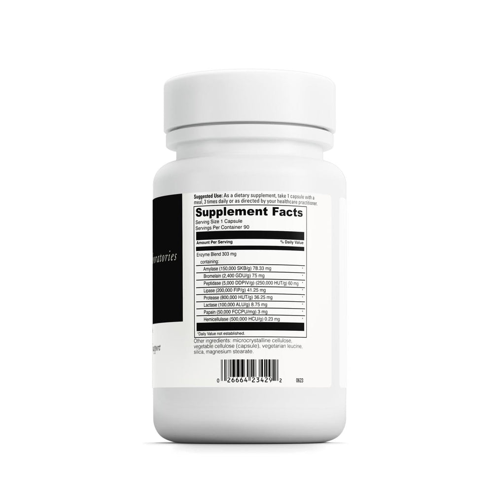 DAVINCI Digenzyme capsules on white surface emphasize a vegetarian enzyme supplement.