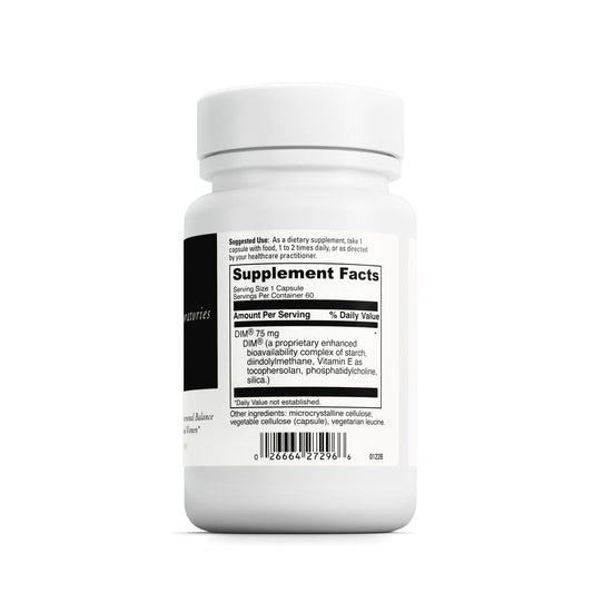 DAVINCI DIMPRO back label highlights DIM, Vitamin E and phosphatidylcholine ingredients.