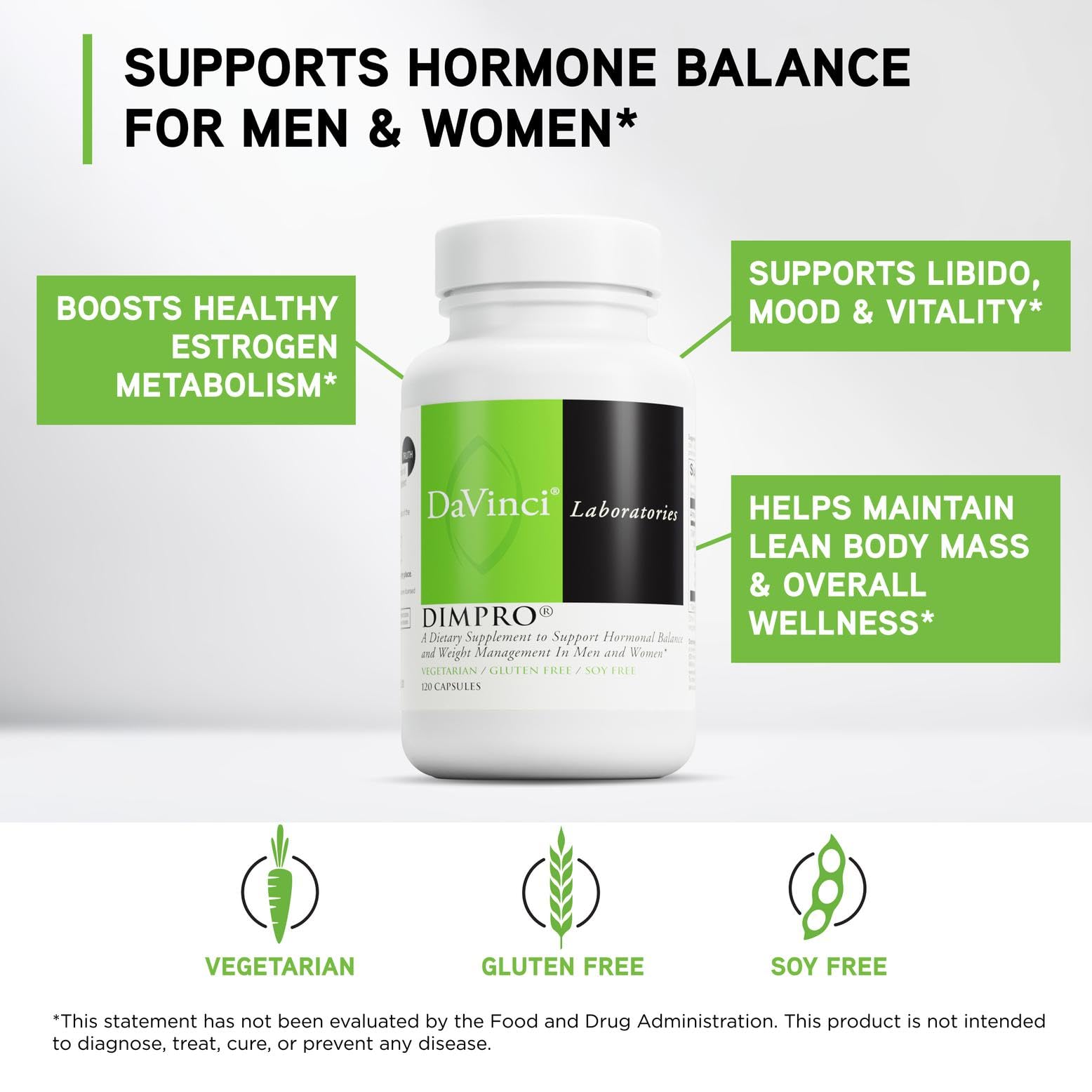 DaVinci DIMPro gluten-free seal ensuring allergen-conscious supplement choice.