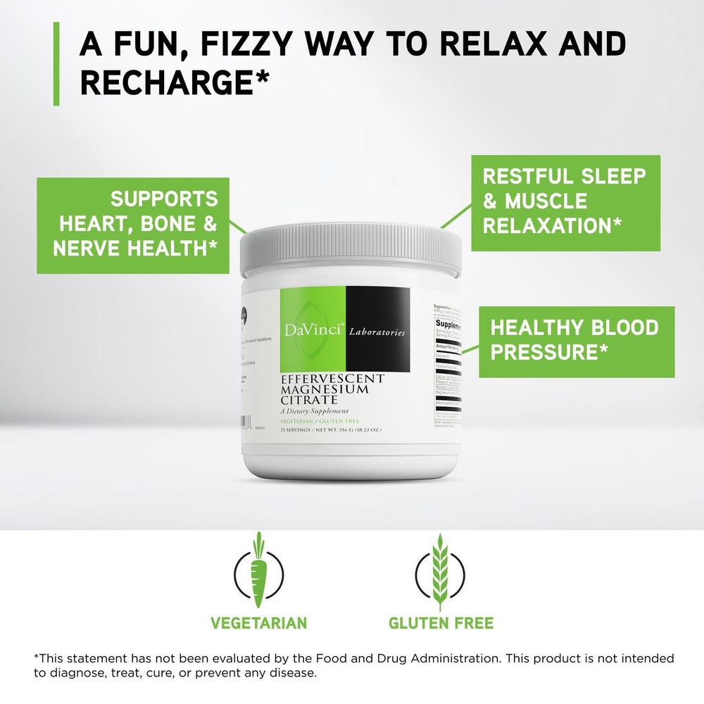 DaVinci effervescent powder dissolving in water delivers a citrus-fresh drink before bed.