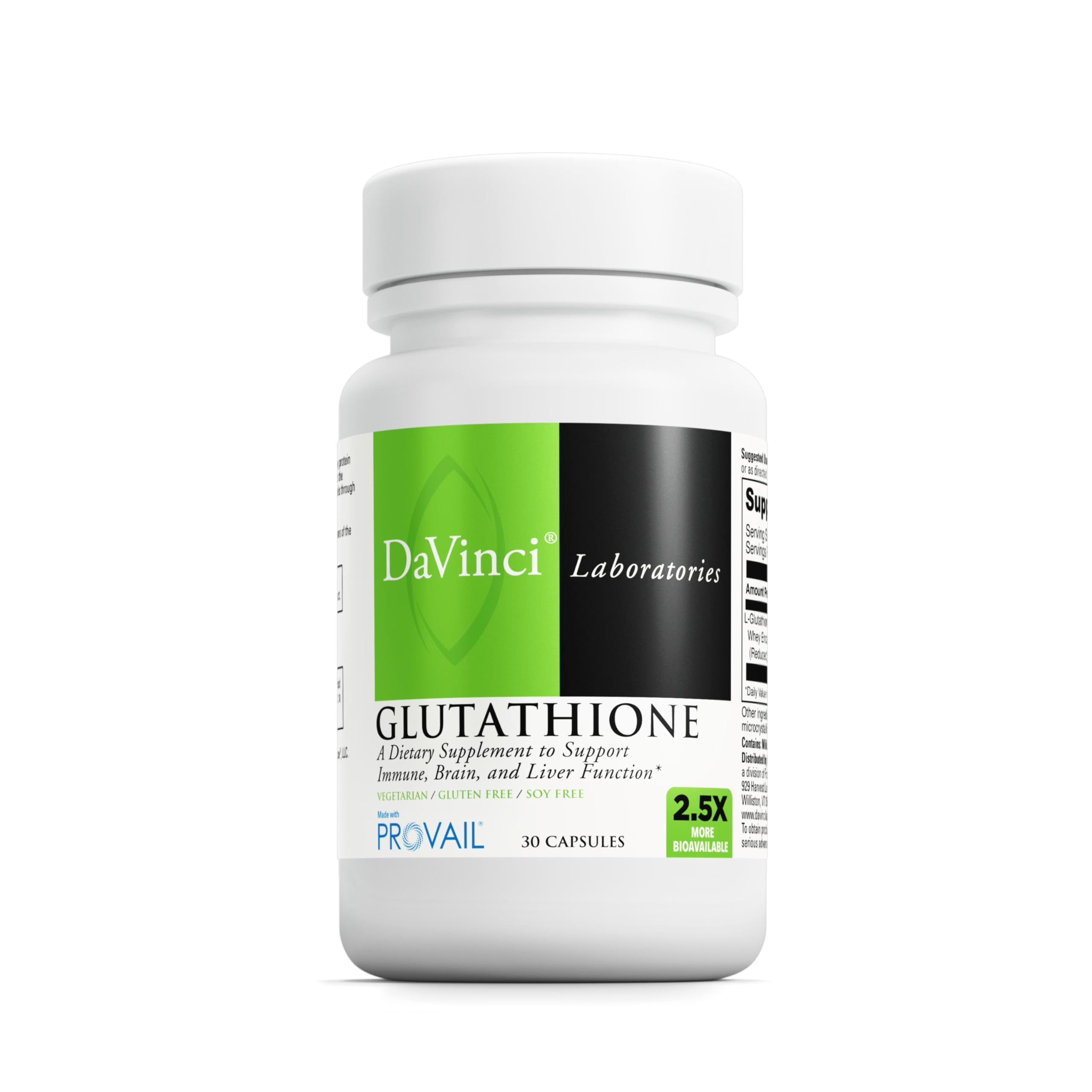 DAVINCI Glutathione 30 capsules bottle front, premium antioxidant support.