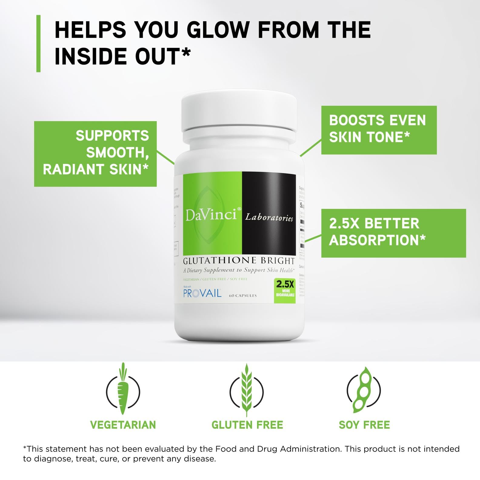 DAVINCI Glutathione Bright capsules closeup for daily skin vitality