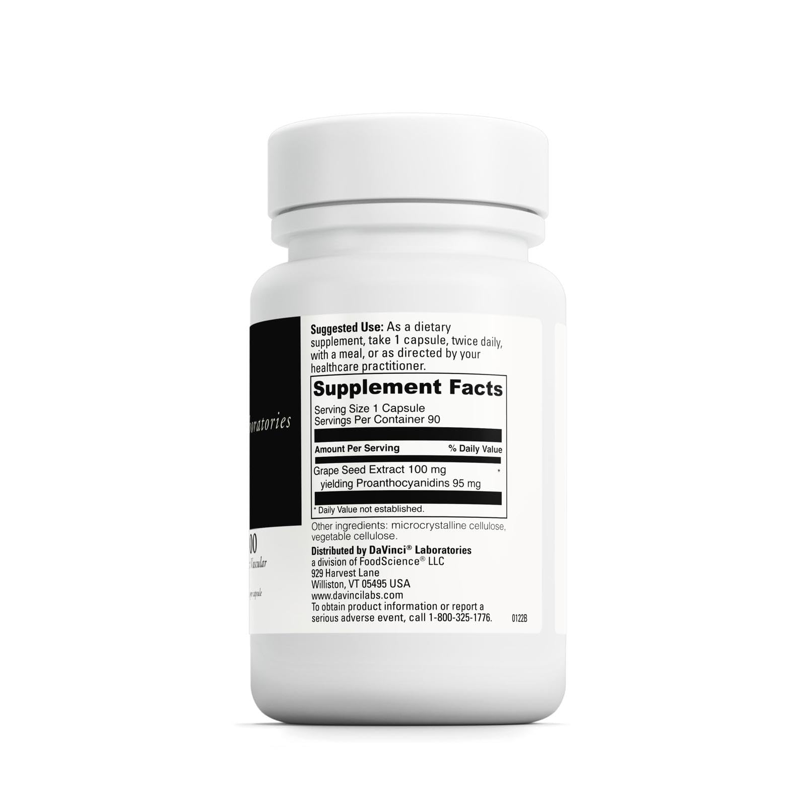 DAVINCI Grape Seed-100 capsules closeup shows potent grape seed extract in vegan capsules.