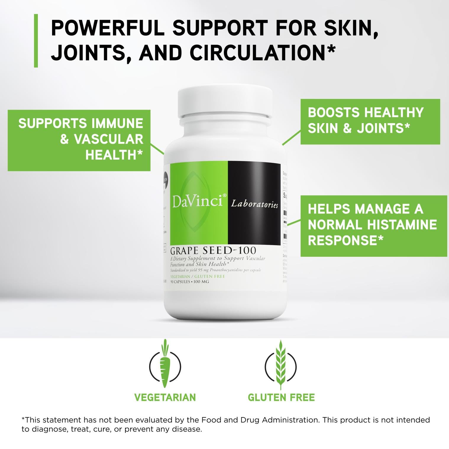 DAVINCI Grape Seed-100 gluten-free icon supports dietary needs.