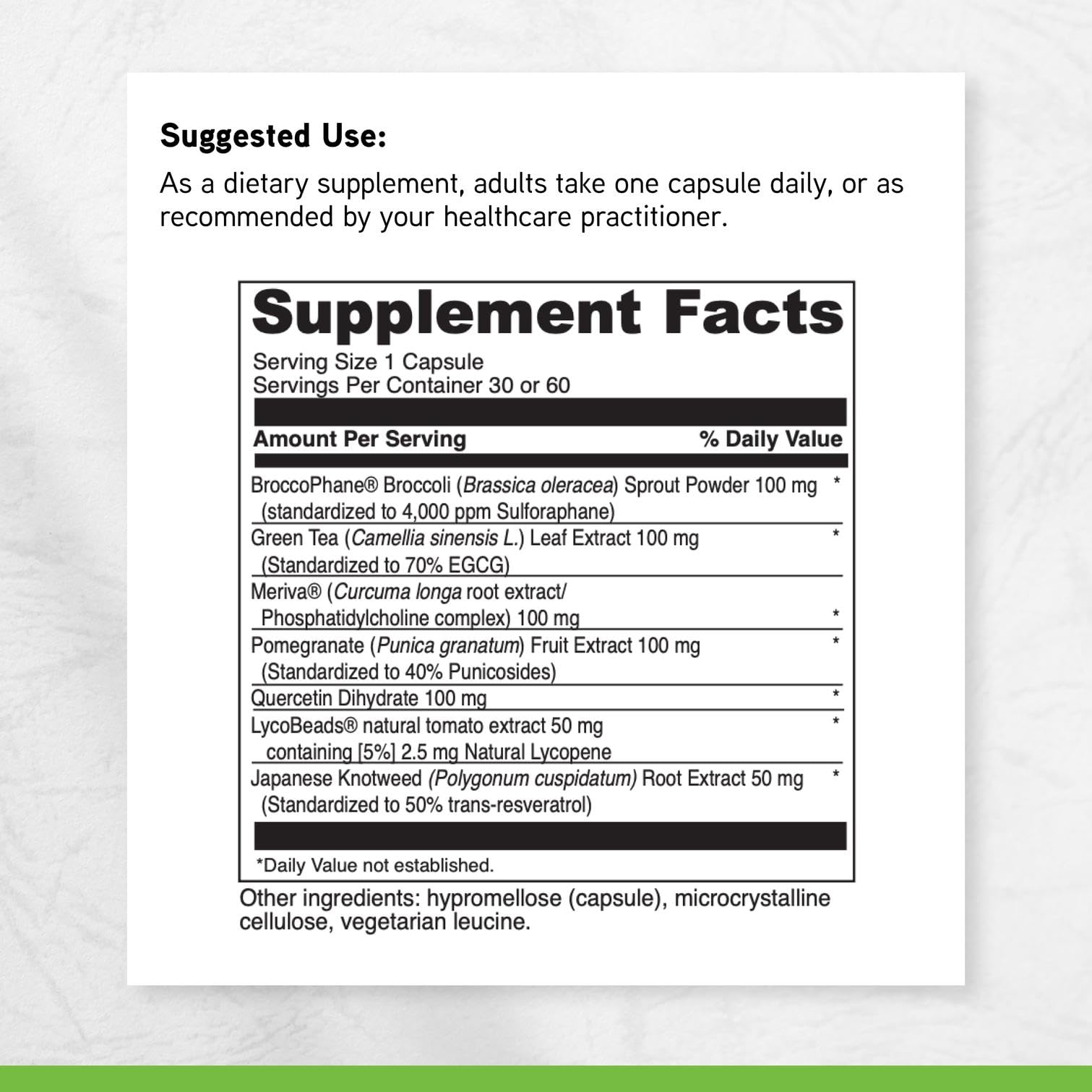 Green tea extract capsules in a clean package offering antioxidant-rich daily support.