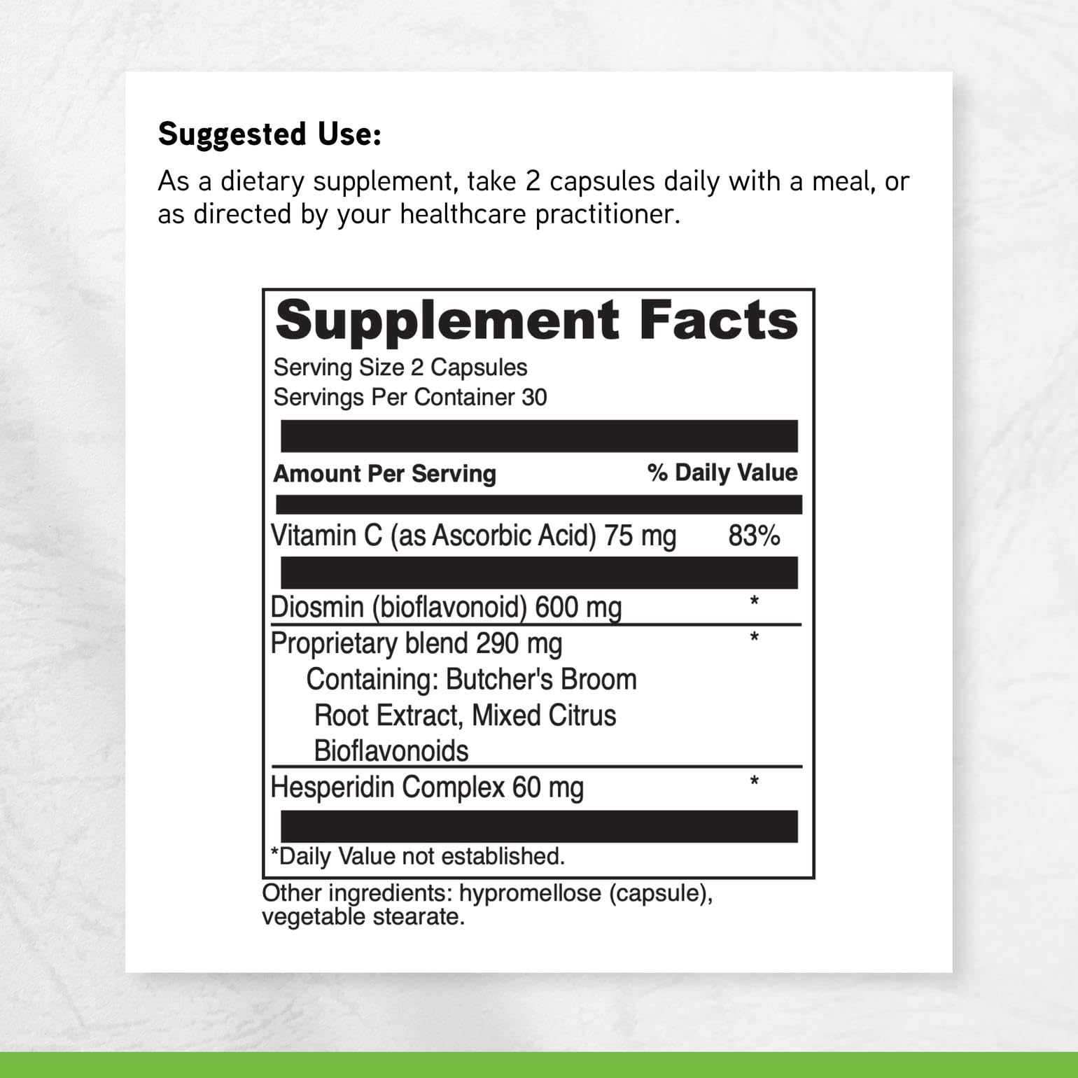 DAVINCI Healthy Veins capsules with vitamin C and diosmin for vascular support.