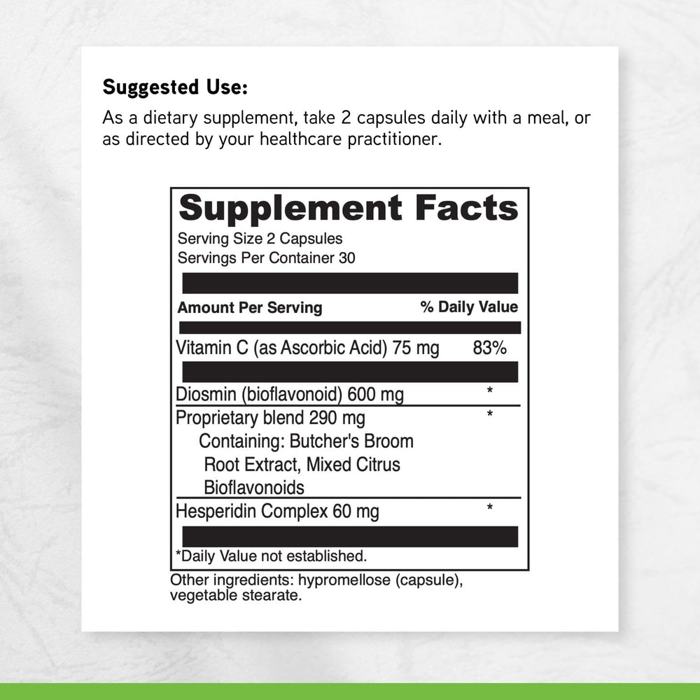 DAVINCI Healthy Veins capsules with vitamin C and diosmin for vascular support.