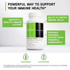 DAVINCI Immuni-DMG chewable bottle label highlights natural ingredients.
