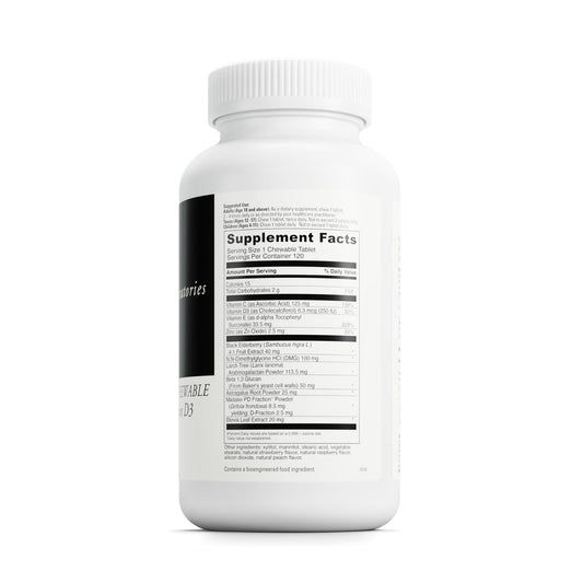 Close-up of Immuni-DMG chewable tablets showing easy-to-take form.