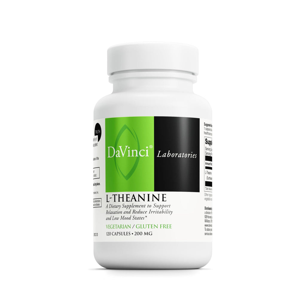 DaVinci L-Theanine bottle front promoting calm focus for daily routines