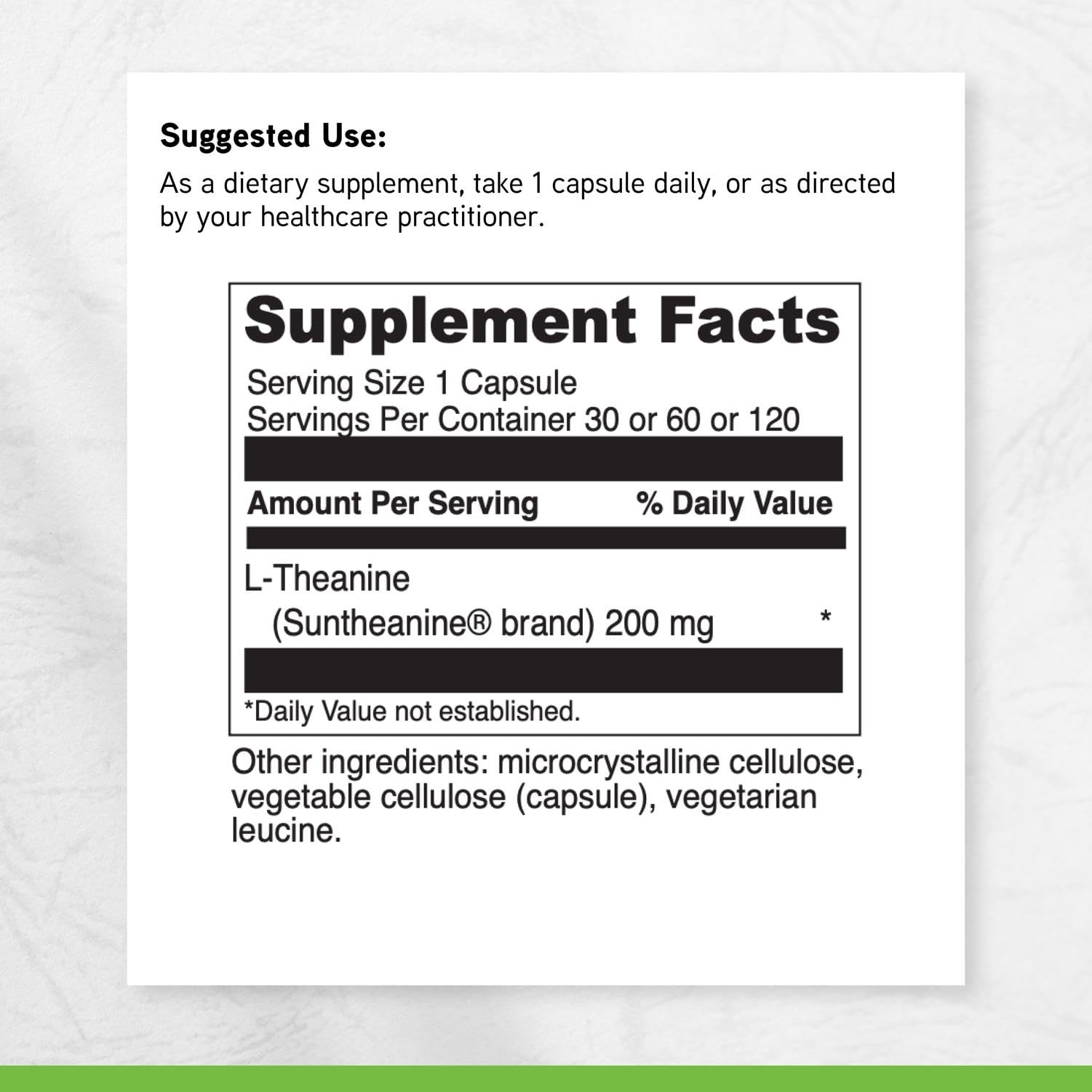 DaVinci L-Theanine ingredients panel featuring Suntheanine.