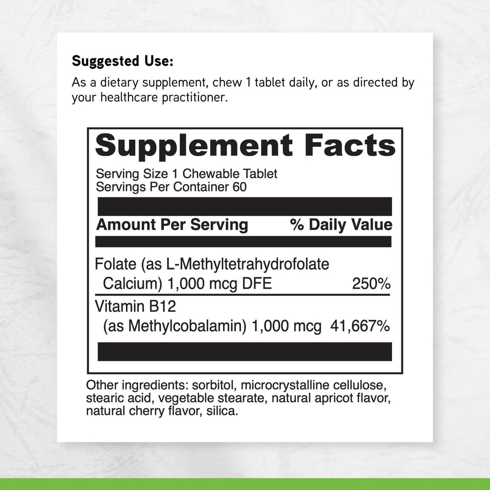 Davinci Labs Active Folate B12 chewable hero shot emphasizing vitamin B12 and folate benefits.